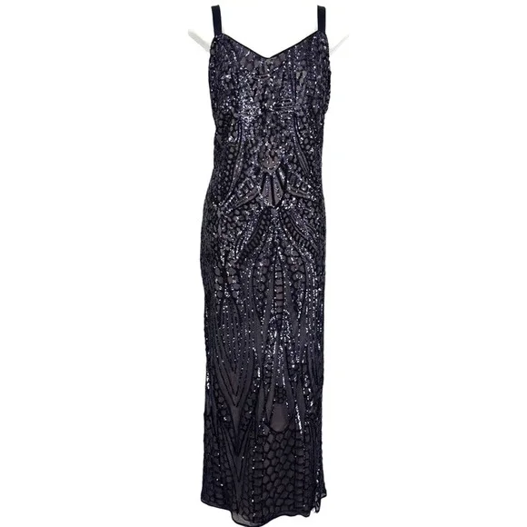 R&M Richards | Dresses | Rm Richards Womens Sequin Navy Blue Formal Party  Tulle Sheath Dress Sz 2 | Poshmark
